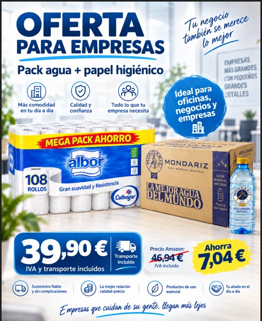 Paquete de 108 rollos Albor + 1 caja de Agua Mondariz