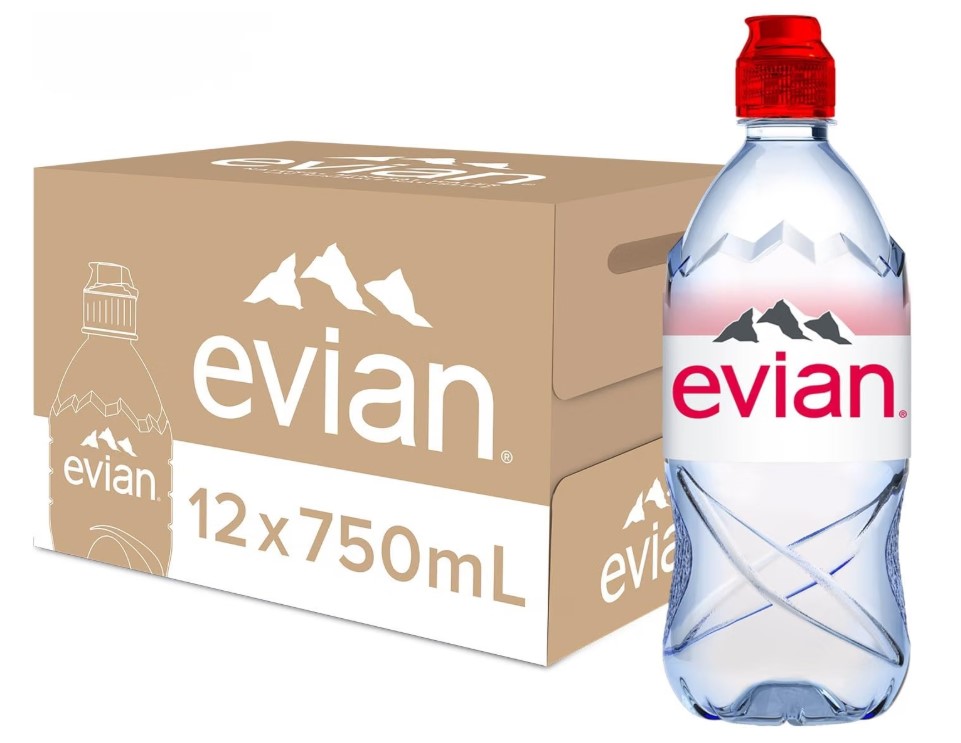 Evian 61287, Agua Mineral Natural con Tapón Sport, 75 cl, 12 Unidades